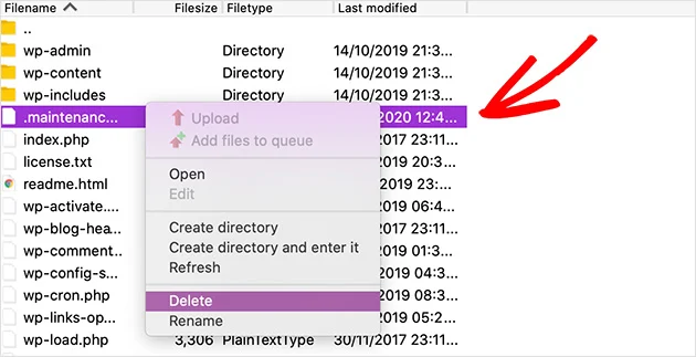 wordpress site stuck in maintenance mode